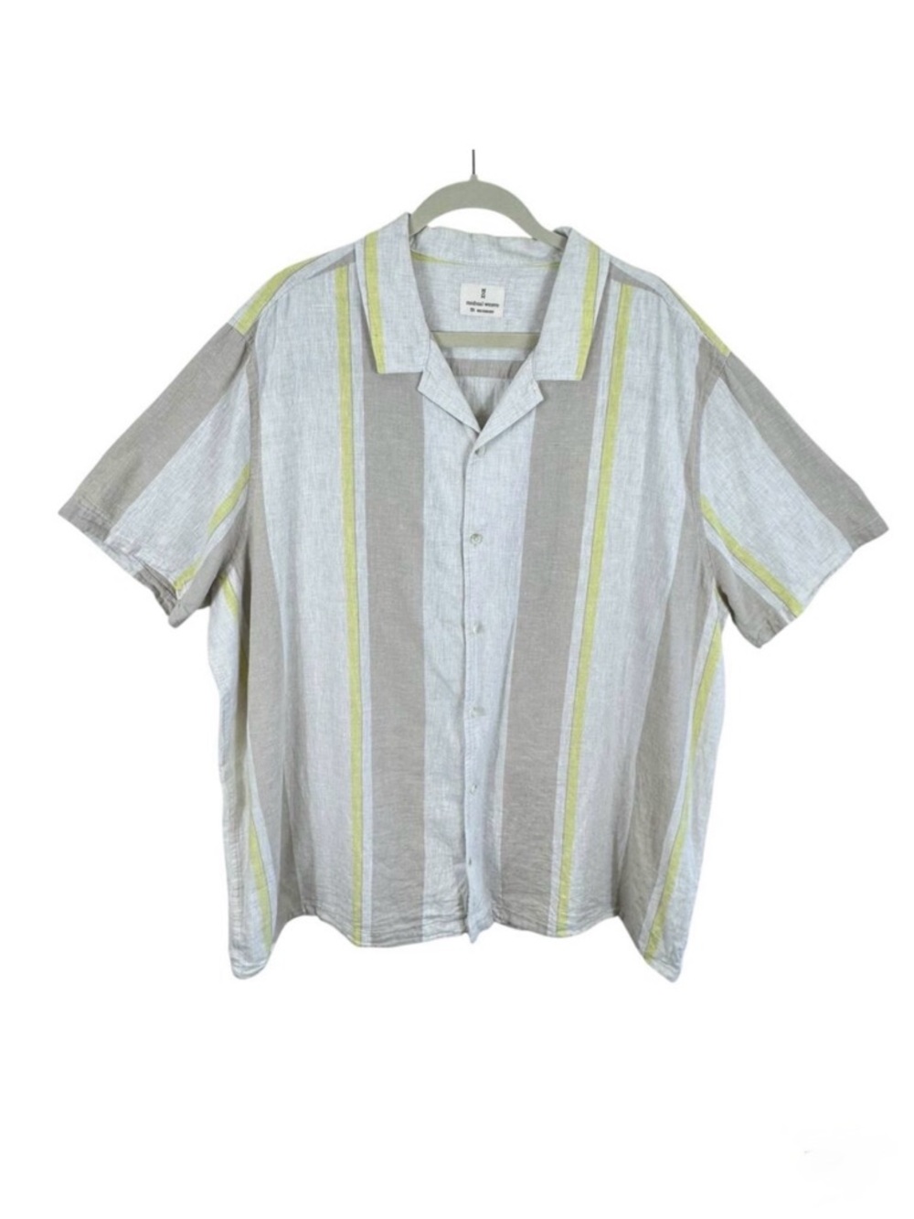 Mutual Weave Linen Cotton Beachy Resort Striped Short Sleeve Button Up Men's 2XL